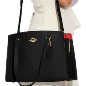 COACH Charlie Carryall Black Pebbled Leather Tote Handbag Red Interior Gold HW